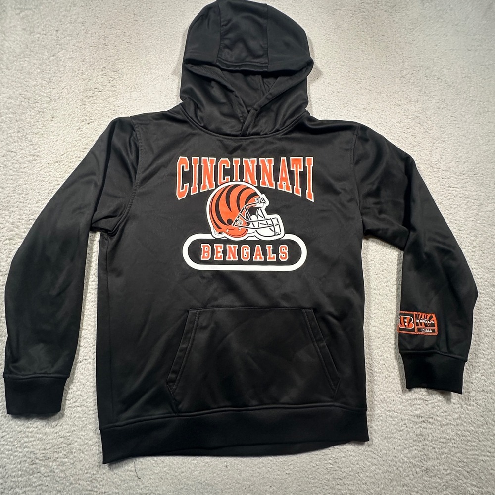 NFL Cincinnati Bengals Hoodie Kids 14-16 Black Youth Football Sweatshirt Who Dey